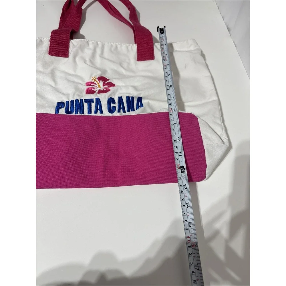 Punta Cana Tropical‎ Canvas Beach Bag Vacation Swim Travel Sunset White/Pink